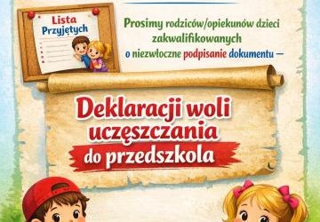 Informacja dla rodziców dzieci zakwalifikowanych do naszego przedszkola!